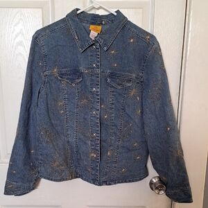 Ruby Rd. Medium Blue Denim Jacket with Gold Starburst Embroidery